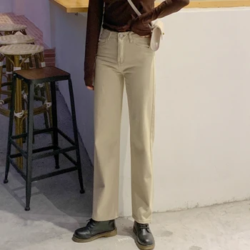 

YAMDI women casual straight pants female woman spring autumn denim jean high waist trousers korean loose ladies denim pant Capri