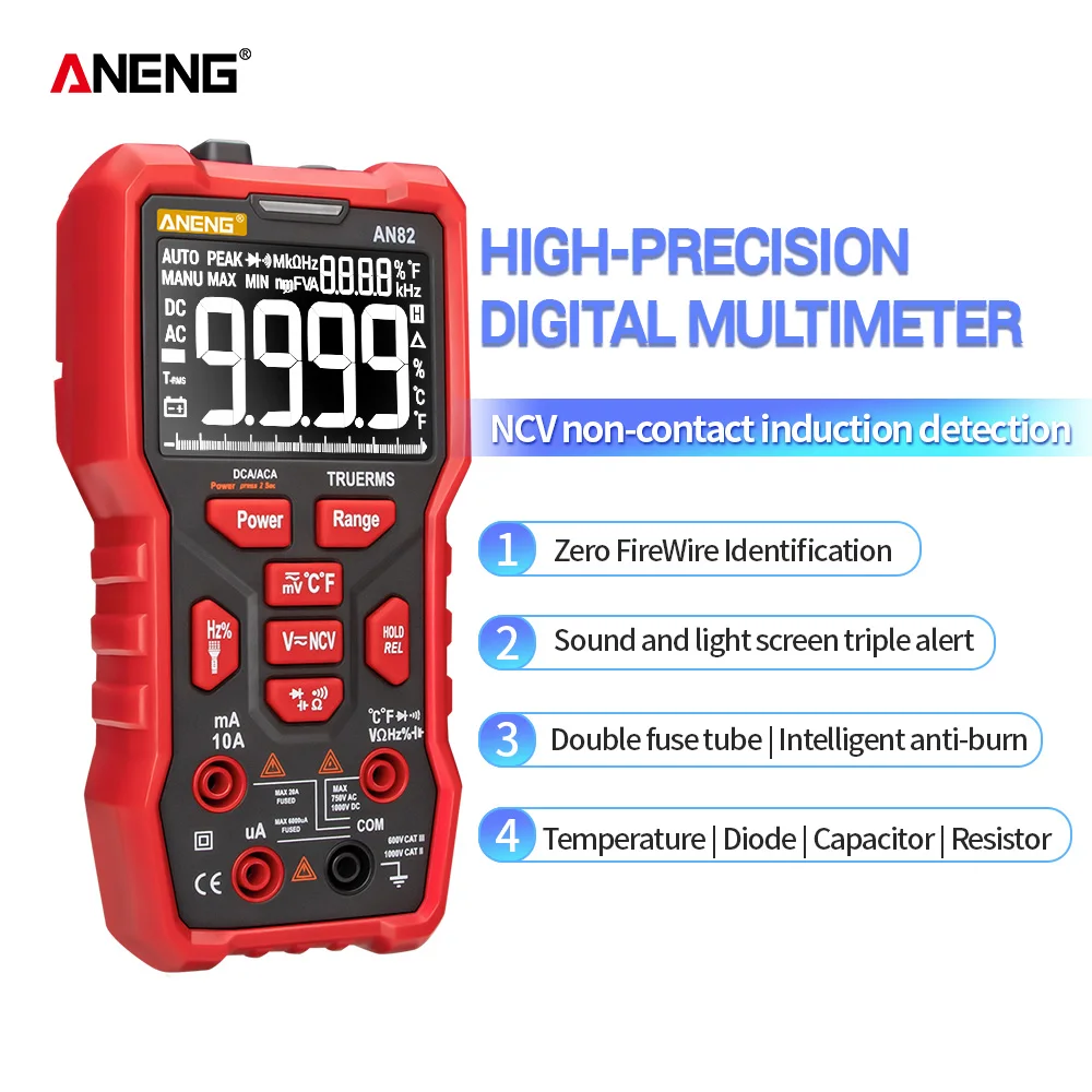 US $28.79 Aneng An82 Digital Multimeter Professional 9999 Tester Diy Transistor Capacitor Ncv Testers True Rms Analog Meter Multimetro
