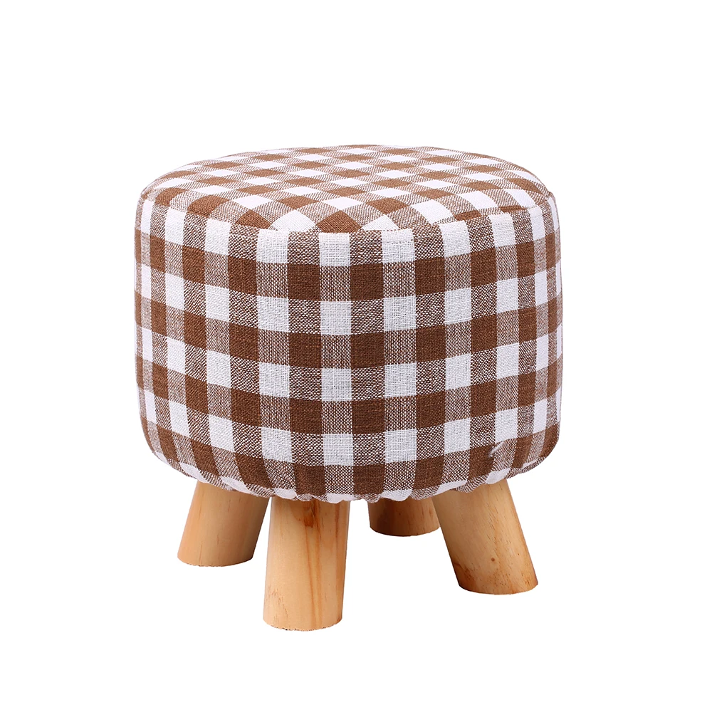 Round Fabric Creative Solid Wood Thickened Footstool Padded Foot Rest Folding Storage Seat Stool with Removable Cover