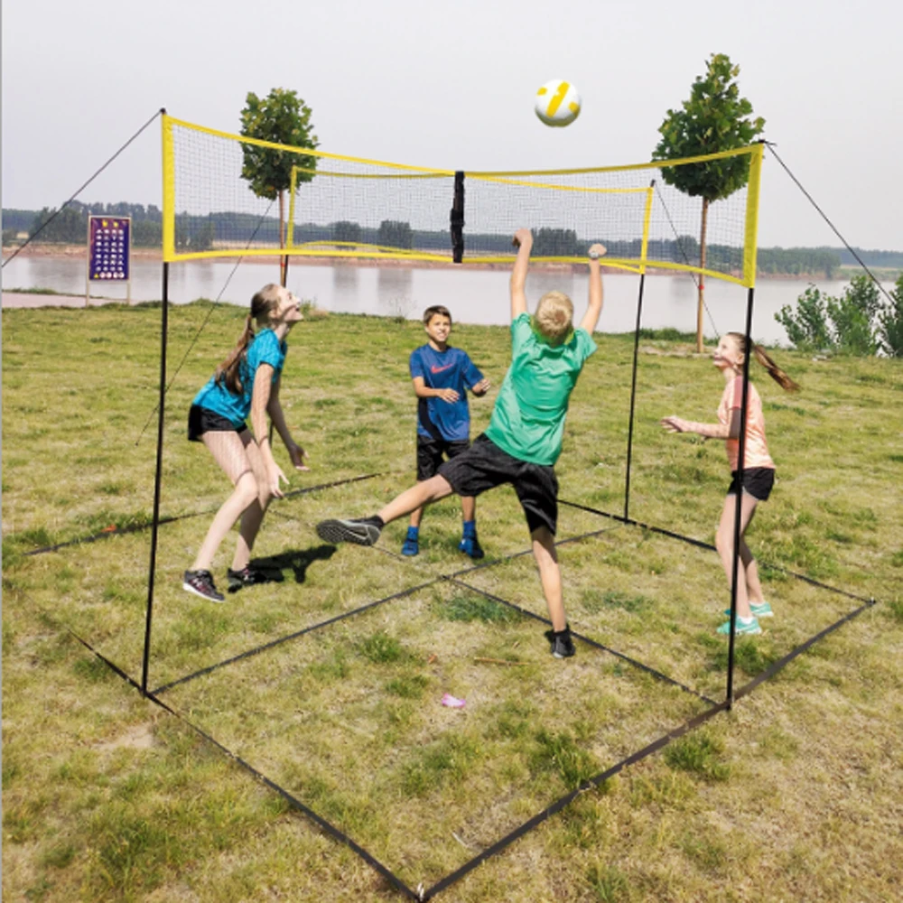 Factory high quality PE quadrangle volleyball net portable quadrangle cross beach volleyball net set