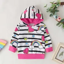 Детский модный свитер для девочек; теплые толстовки с длинными рукавами в полоску и с принтом радуги; спортивный топ; хлопковая одежда для малышей; От 6 месяцев до 3 лет
