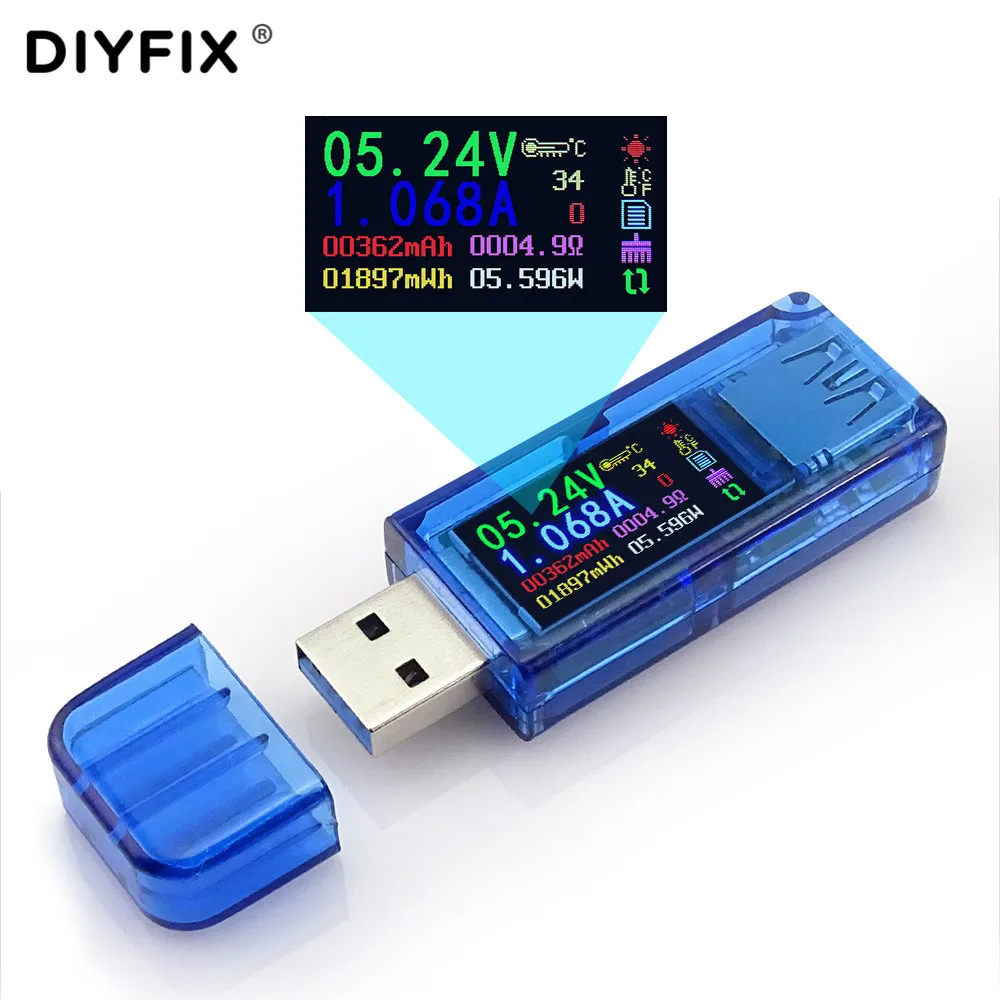 DIYFIX USB 3,0 тестер HD цветной ЖК-Вольтметр Амперметр измеритель напряжения тока мультиметр батарея Зарядка power Bank AT34 USB Тестер