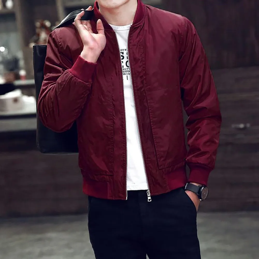 

2019 Spring Autumn Casual Solid Fashion Slim Bomber Jacket Men Overcoat Baseball Jackets Men's streetwear Jacket 4xl Top #1218
