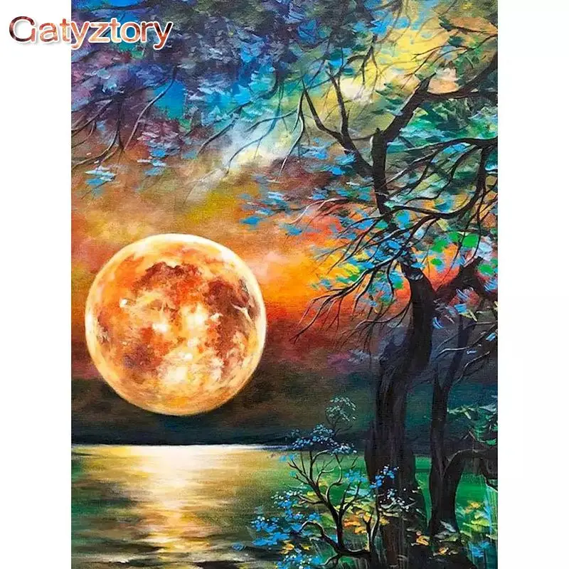 

GATYZTORY Oil Paint By Numbers Kits Colorful Moonlight Scenery Painting By Numbers On Canvas Frameless 60x75cm DIY Home Decor