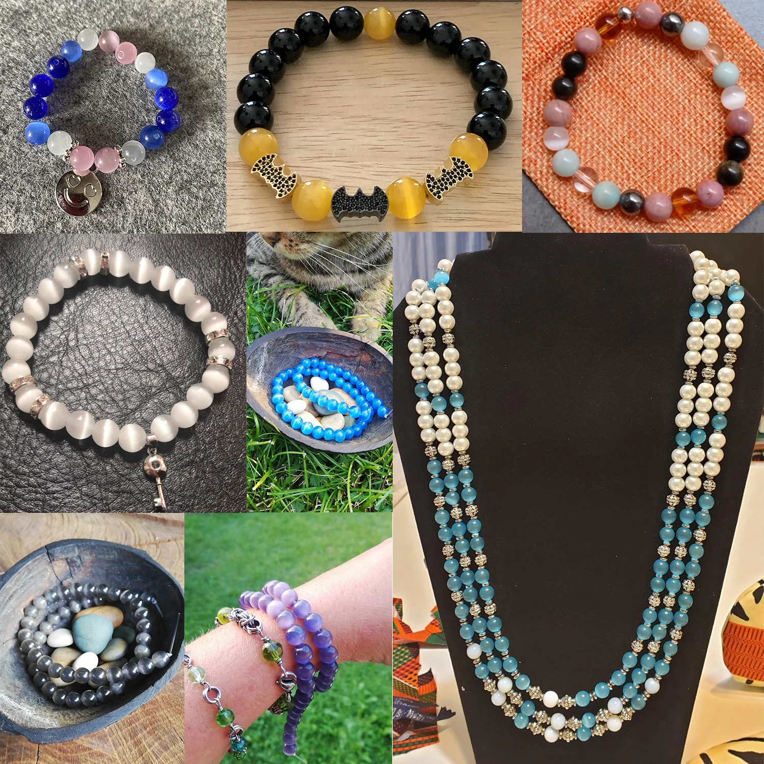 Natural Stone Pink White Moonstone Cat Eye Beads For Jewelry Making Smooth Loose Spacer Beads Opal Diy Charm Bracelets Necklace