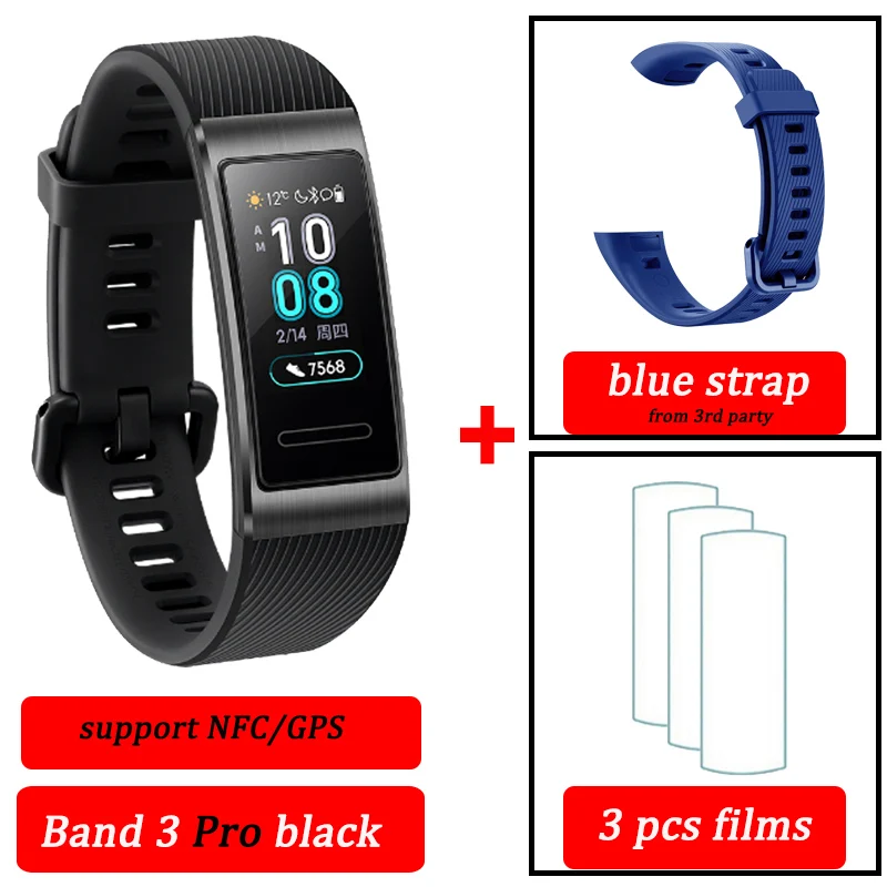 huawei Band 3 pro умный браслет 3 gps водонепроницаемый цветной сенсорный экран для сердечного ритма сна оснастка умный Браслет - Цвет: black n blue strap