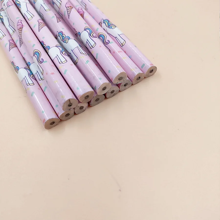 12Pcs Kawaii Unicorn Wooden Student Pencil Cute Candy Color HB Pencils For Kids Gift School Supplies Pencil Novel Stationery