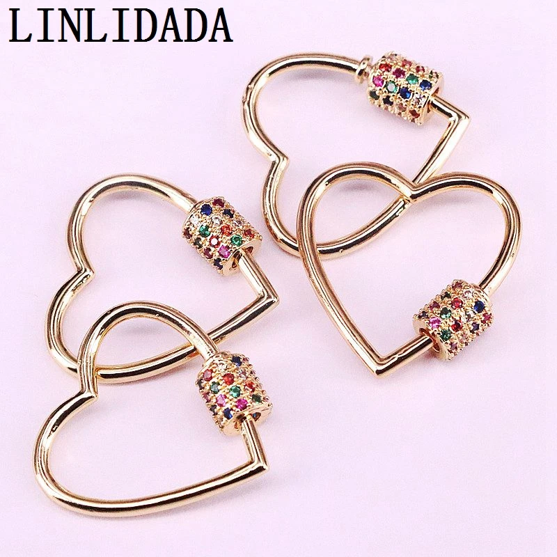 6Pcs 23*23mm CZ Heart Shape Clasp Lock Carabiner Pave Colorful Micro Cubic Zirconia | Украшения и аксессуары