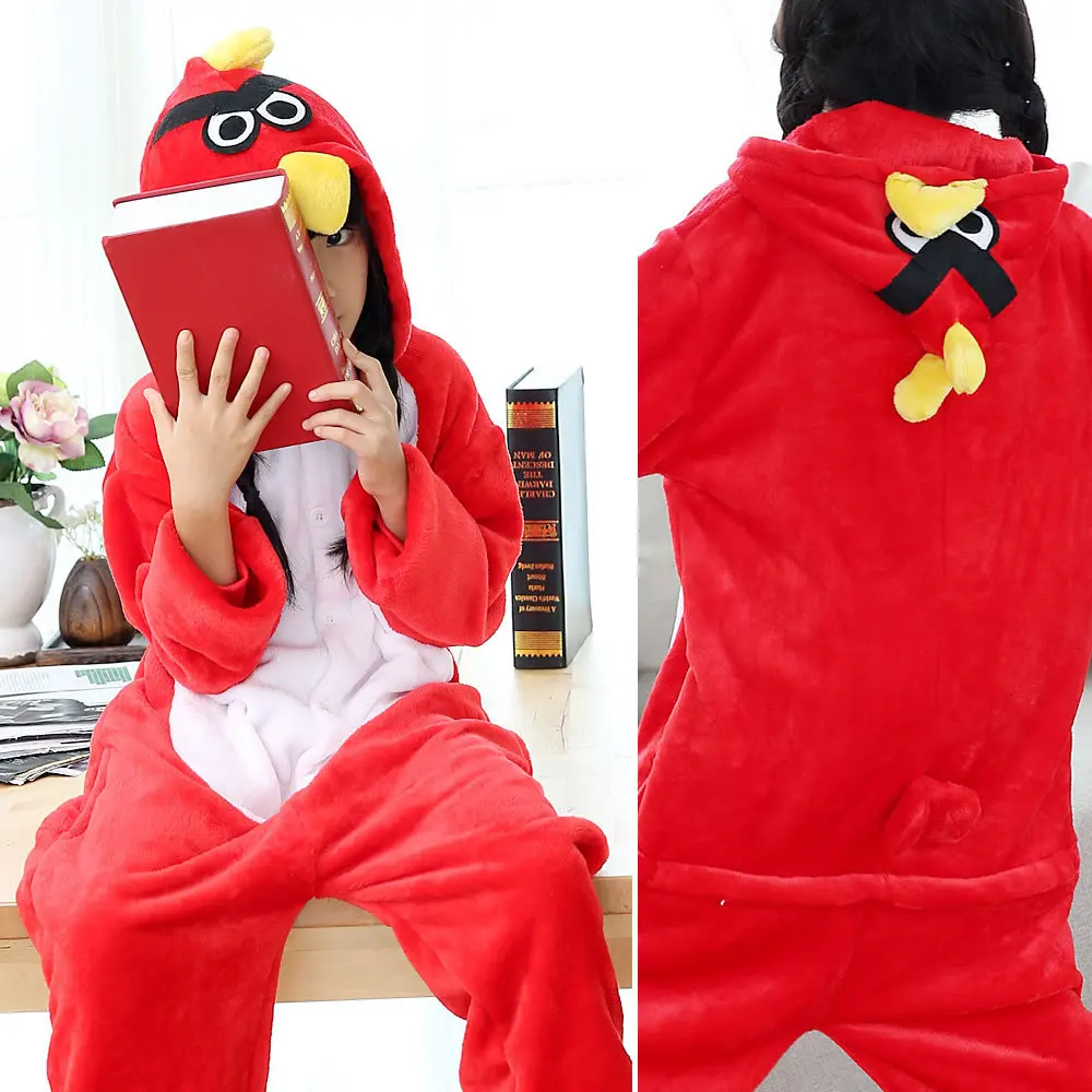 Kid Adult Red Bird Kigurumi Onesie Women Animal Costume Fancy Soft Anime Cosplay Sleepwear Child Boy Girl Winter Jumpsuit