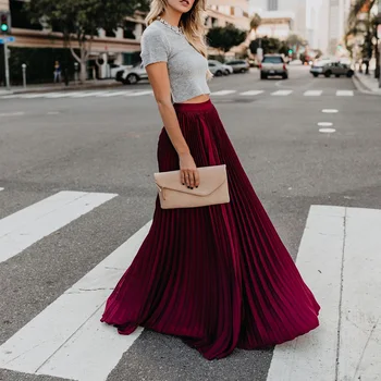 

New 2020 Women Boho Chiffon Long Maxi Skirt Lady Beach High Wait Skirt Pleated Causal Sundress Mulheres Do Partido Boho Praia