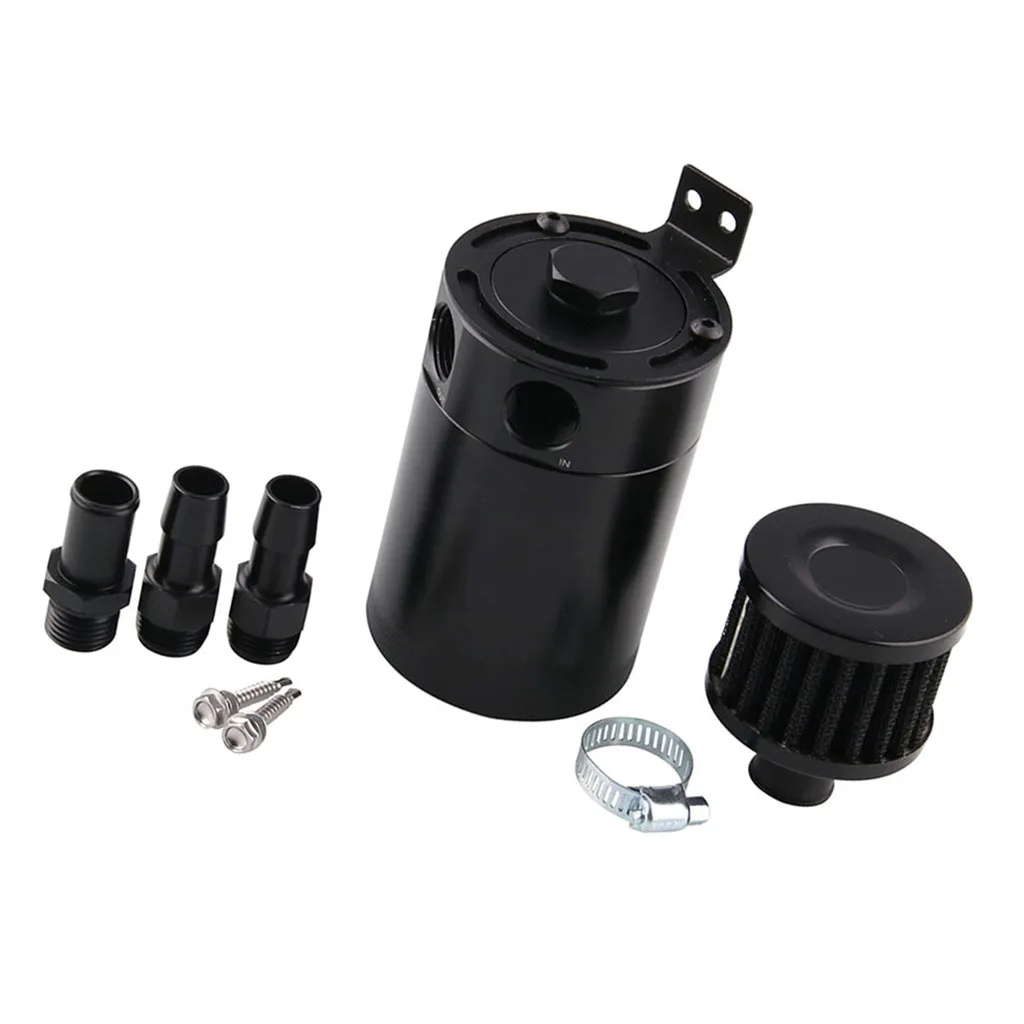 Aluminum Compact Baffled 2-Port Oil Catch Can Tank Inlet Outlet Separator