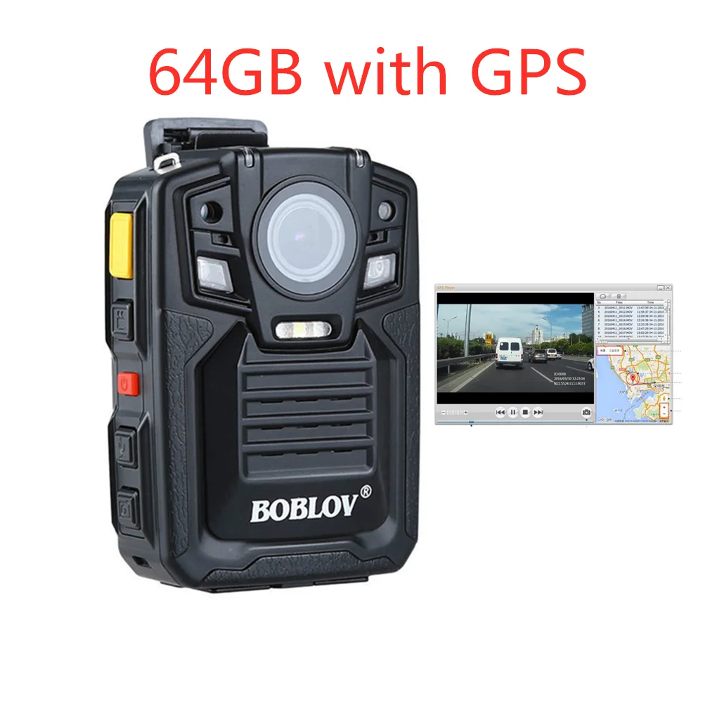 64GB with GPS BOBLOV HD66-02 32 ГБ/64 Гб HD 1296P Мини видеокамера безопасности полицейский корпус камера ночного видения видео рекордер с ИК внешним объективом - Цвет: 64GB with GPS