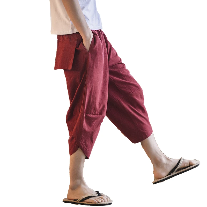 Мужские шаровары с низкой слонкой летние мешковатые брюки из натурального