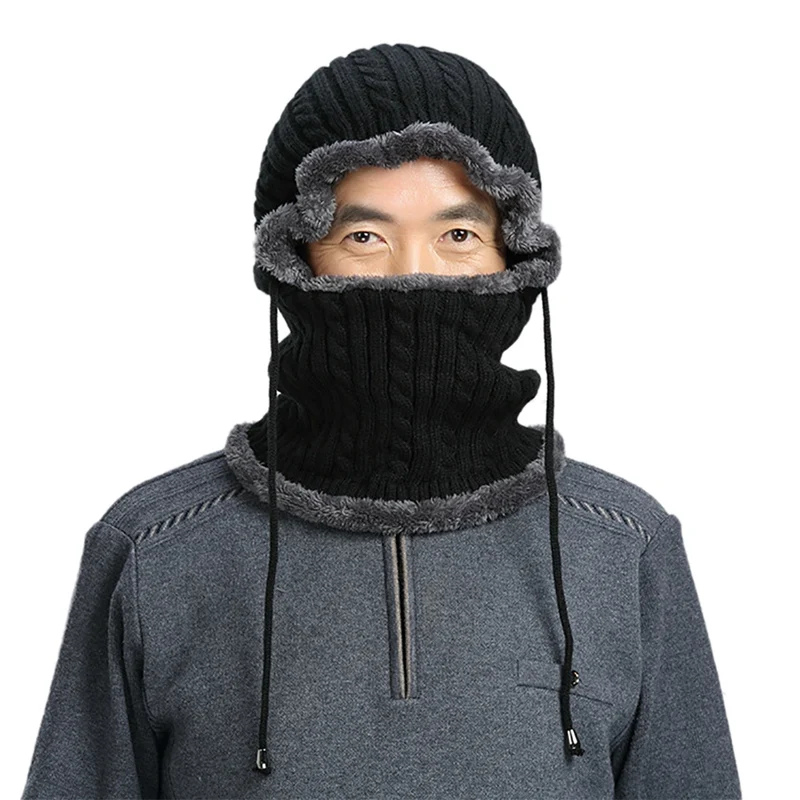 Knitted Balaclava Autumn Winter Drawstring Fluffy Face Mouth Mask Scarf Warmer Hat For Women Men new