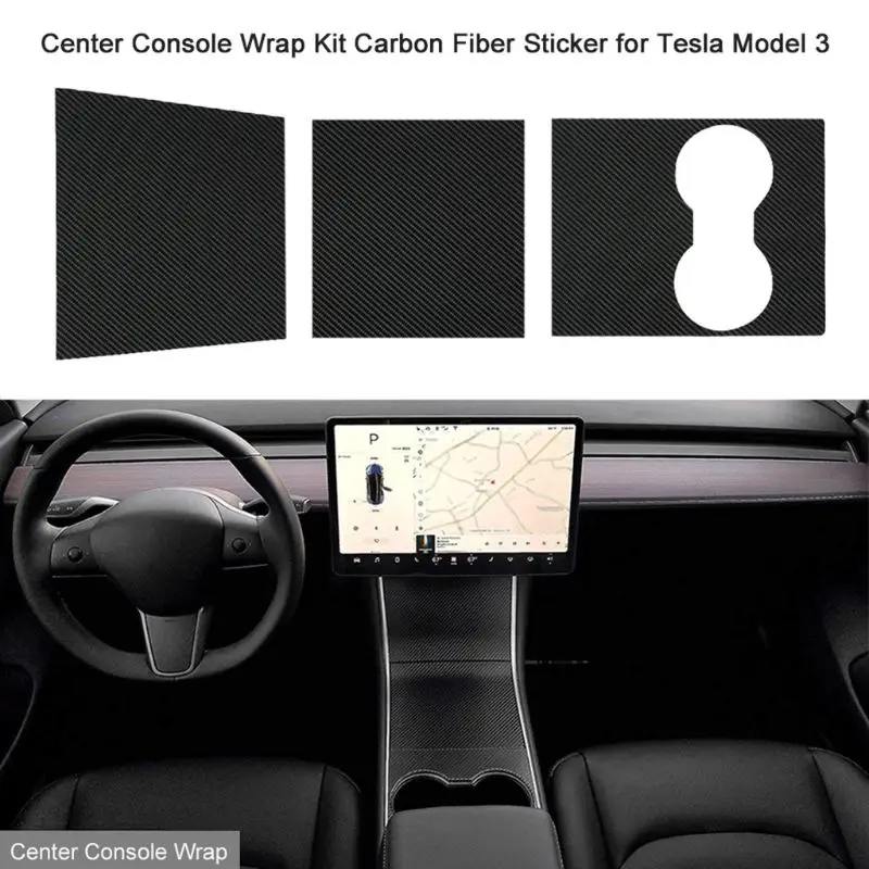 Car Center Console Wrap Kit Sticker Dashboard Matte Carbon Fiber Black For Tesla Model 3