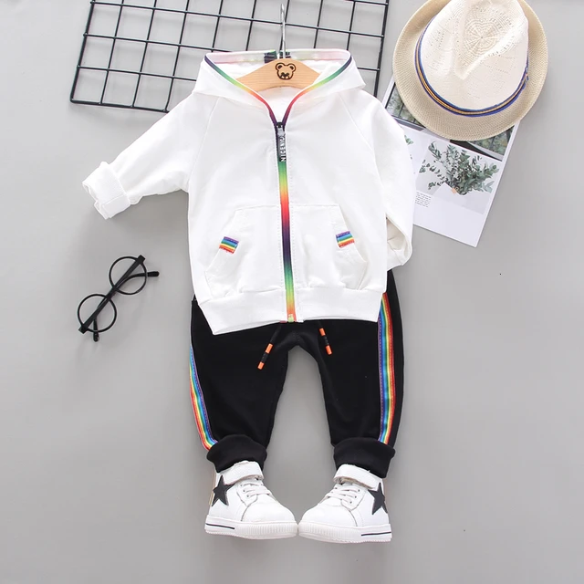 Spring Autumn Children Cotton Clothing Suit Baby Boys Girls Clothes Kids Sport Hoodies Pants 2Pcs/Sets Fahion Toddler Tracksuits XH caihong F White
