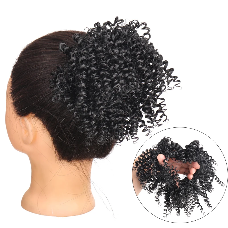 

DIANQI Black Afro Curly Synthetic Hair Bun Chignon Hairpiece For Women rubber band Kinky Curly Bun