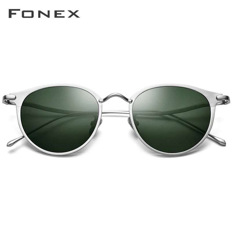 FONEX, мужские солнцезащитные очки из чистого титана, высокое качество, винтажные, круглые, поляризационные, солнцезащитные очки для женщин,, Ретро стиль, UV400, T8509