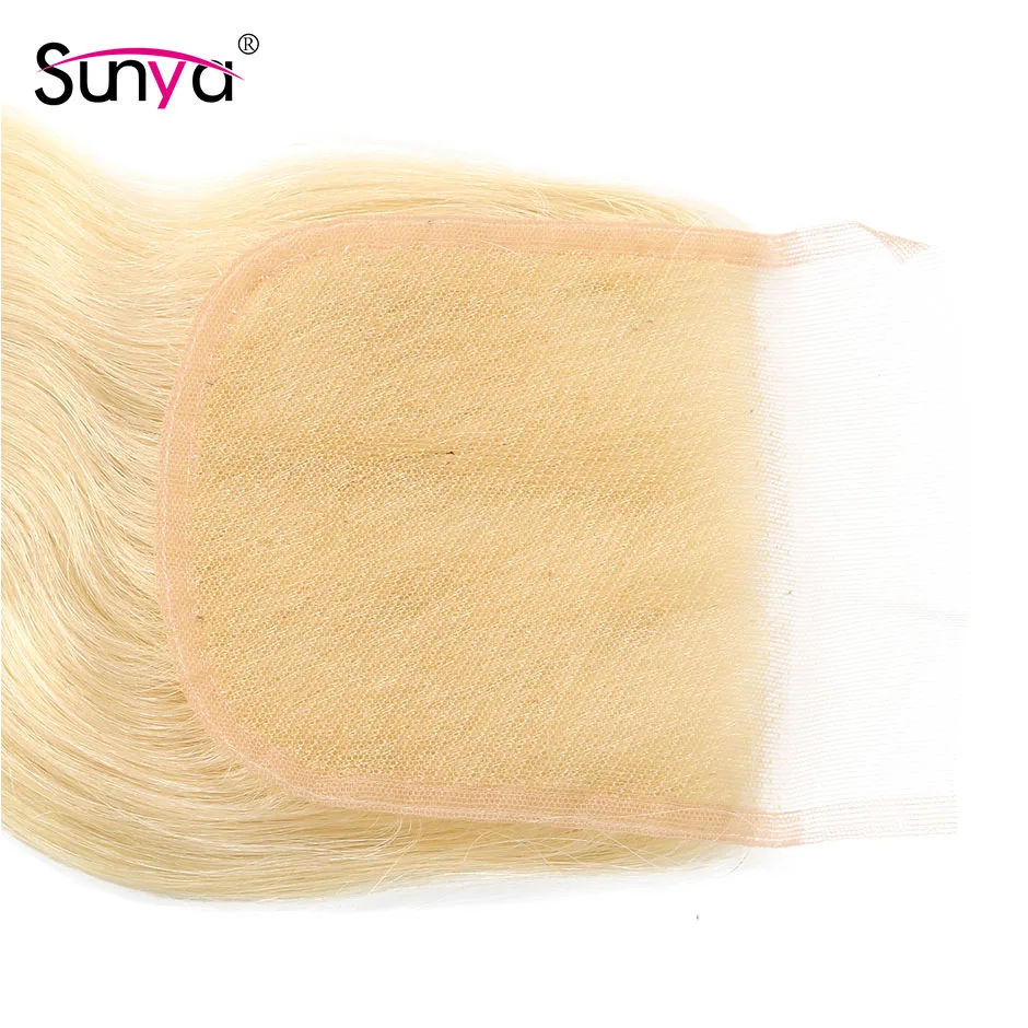 Sunya волос цвета блонд 613 объемная волна Кружева Закрытие Малайзии волосы Remy человеческие волосы 4x4 верхнее закрытие отбеленные швейцарский шнурок средняя часть