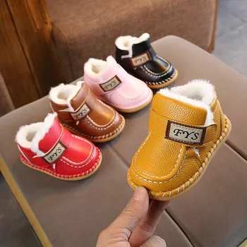 

2019 Winter Baby Cotton Shoes Soft Bottom Toddler Shoes Plus Velvet Warm Boys and Girls Baby Snow Boots Toddler Boots Size 14-21