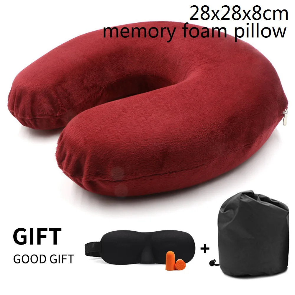B-wine red Подушка из пены с эффектом памяти, u-образные подушки для шеи, для самолета, поддержка шеи, аксессуары для путешествий, 4 цвета, удобные подушки для сна, дома - Цвет: B-wine red