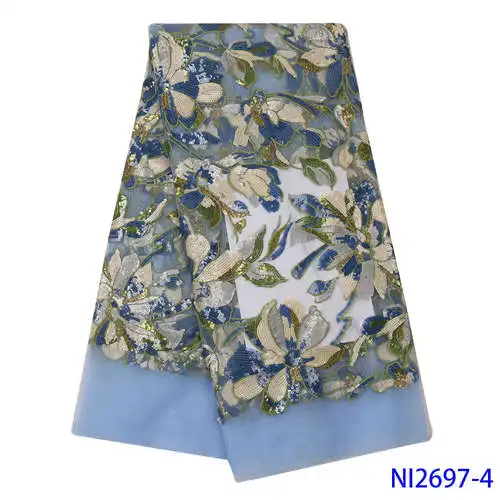 Роскошные африканские ткани высокого качества нигерийская чистая кружевная ткань с блестками цветочный узор последовательное кружево для шитья NI2697 - Цвет: NI2697-4