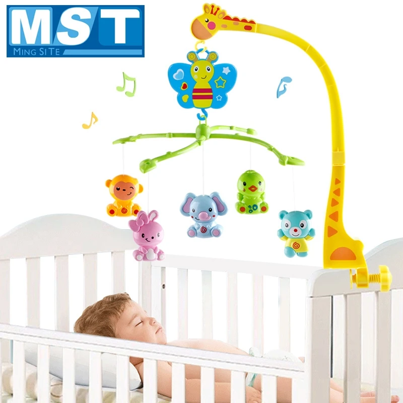 Детские игрушки 0-12 месяцев 4 в 1 музыкальная кроватка Мобильная кровать колокольчик животное кролик погремушка вращающийся кронштейн держатель жираф заводная Музыкальная шкатулка