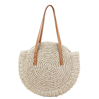 

Women Girls Straw Large Capacity Beach Bag Single Shoulder Purse Summer Handbag Round Crochet Lovely Fashion Pouch Hand Woven