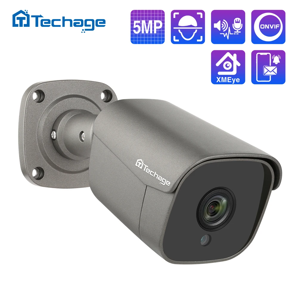 Techage H.265 5MP FULL HD ip камера безопасности POE двухсторонняя аудио AI IR CUT наружного