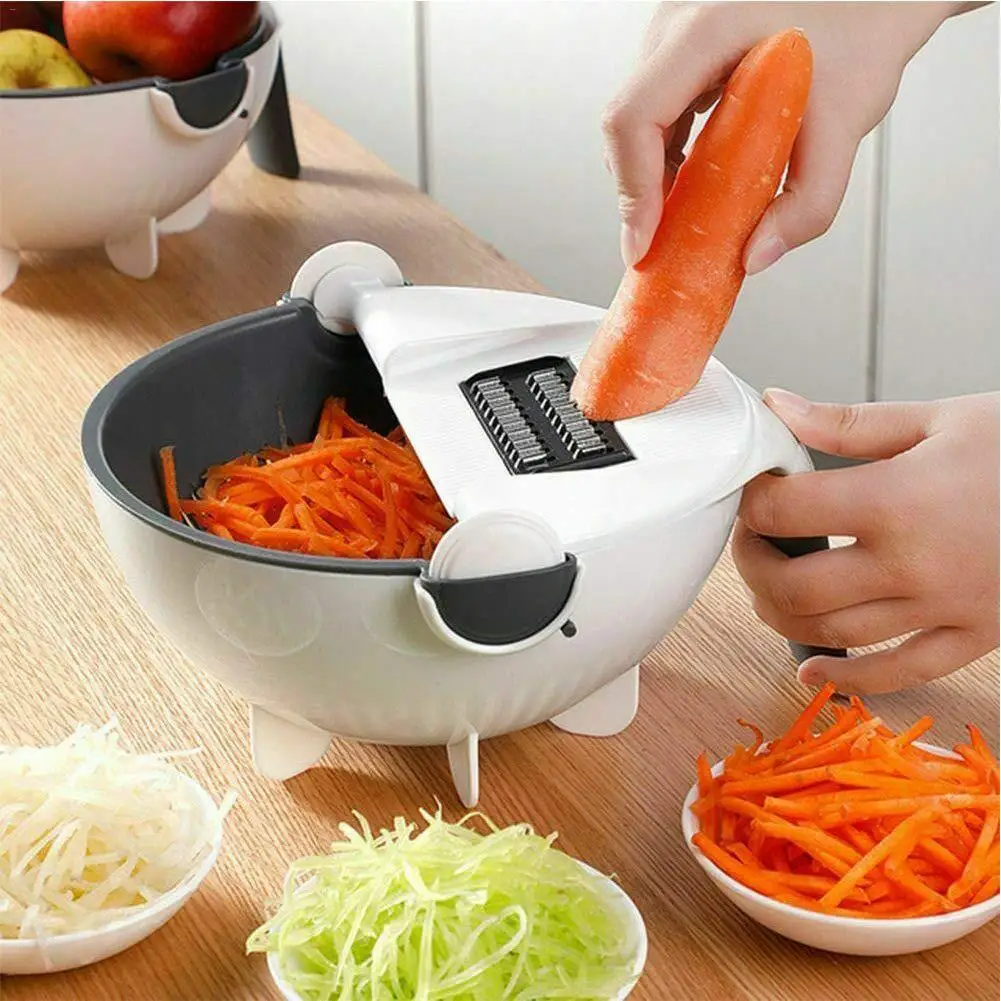 

9 in 1 Rotate Vegetable Cutter Manual Slicer Drainer Vegetable Fruit Cutter Choppers Grater Carrot Potato Blades Kitchen Tool