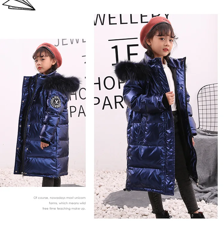 Зимняя одежда для девочек; Doudoune Enfant; воротник из лисьего меха; Winterjas Meisje; Детские пальто; коллекция 90% года; Doudoune Fille; зимний комбинезон; Изысканная одежда