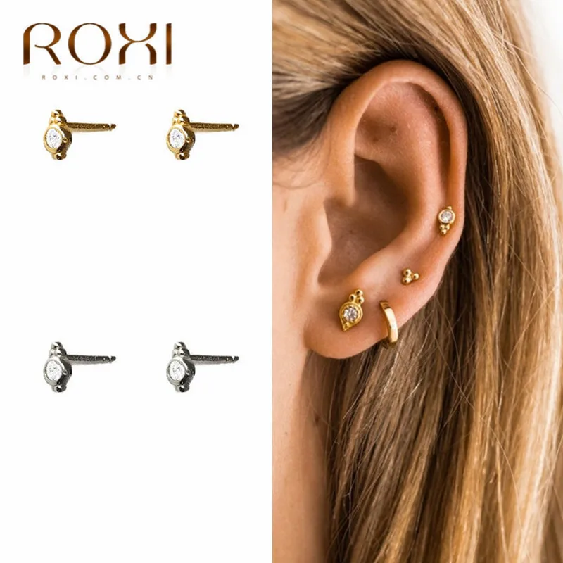 ROXI CZ AAA циркониевые хрустальные маленькие серьги-гвоздики свадебные серьги из стерлингового серебра 925 пробы для женщин минималистичные серьги, ювелирные изделия