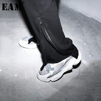 

[EAM] High Elastic Waist Balck Zipper Stitch Long Wide Leg Trousers New Loose Fit Pants Women Fashion Spring Autumn 2020 1S207