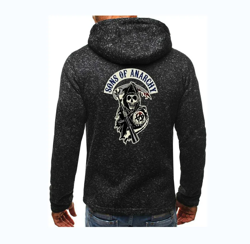 SOA Sons of Anarchy/Модная Мужская спортивная одежда с капюшоном на молнии для детей; Мужская Повседневная Толстовка с черепом; Флисовая теплая толстовка в стиле хип-хоп