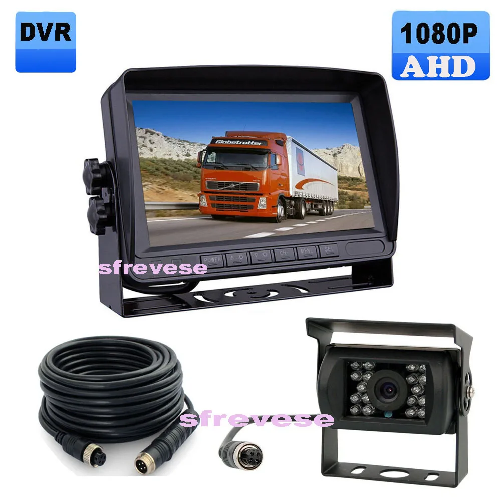 

7" IPS HD SD DVR Recording 4Pin 2CH Split Car Rear View Monitor + Waterproof AHD 1080P Reversing Backup Camera For Bus Truck