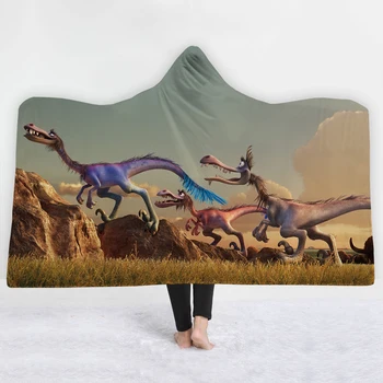 

3D Dinosaur Hooded Blankets for Boys Sherpa Fleece Wearable Plush Throw Pom Pom Blanket Thick Warm Sofa Throw Cobertor 150*200