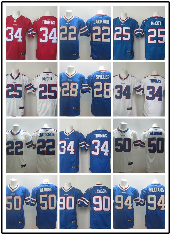 Stitiched, Buffalo s, EJ Manuel, Tyrod Taylor, rober Woods, Jim Kelly, Steve Johnson, Sammy Watkins, Fred Jackson, LeSean McCoy Jersey