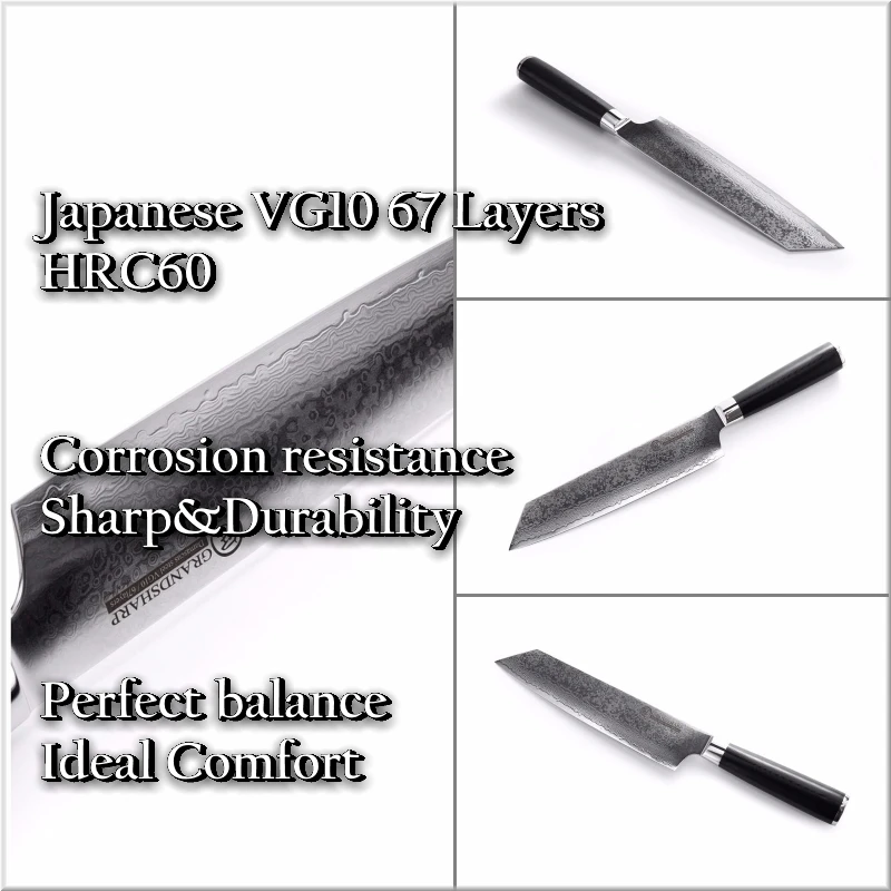 GRANDSHARP набор кухонных ножей 2 шт. vg10 японский дамасский стальной нож шеф-повара Кливер ИНСТРУМЕНТЫ для нарезки пищи G10 ручка Подарочная коробка