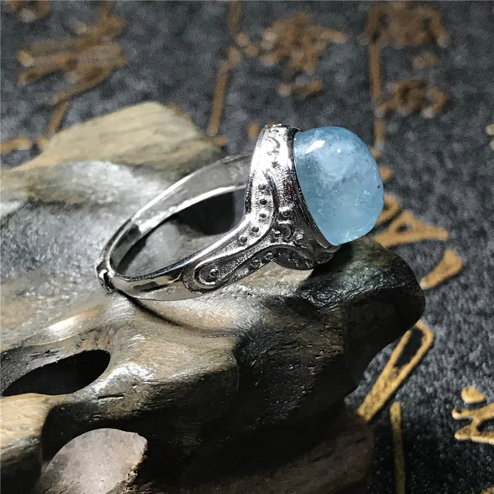12x8 мм натуральное кольцо с аквамарином ювелирные изделия для женщин Леди Кристалл Регулируемый размер синий драгоценный камень гнездовая оправа модное кольцо AAAAA