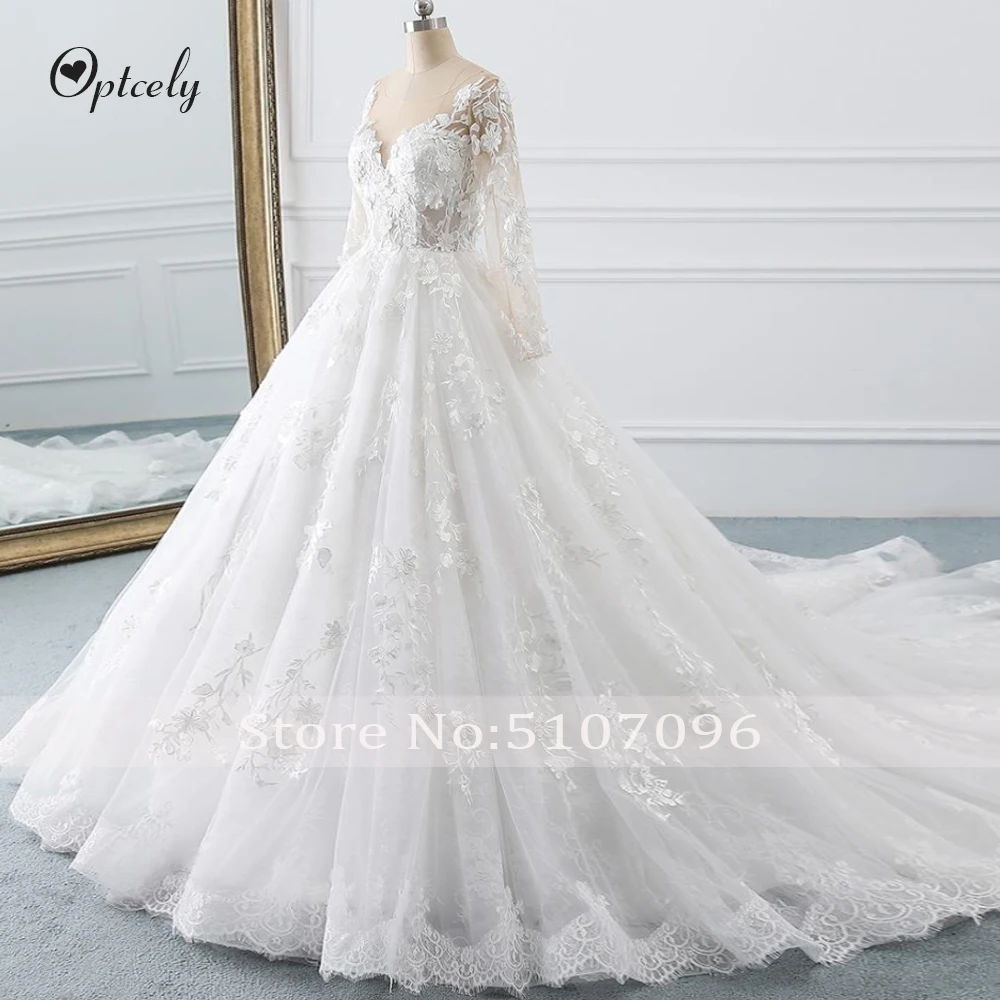 Optcely Vestido de Noiva очаровательное ТРАПЕЦИЕВИДНОЕ свадебное платье с длинным рукавом и глубоким вырезом мусульманское платье принцессы с аппликацией и бисером