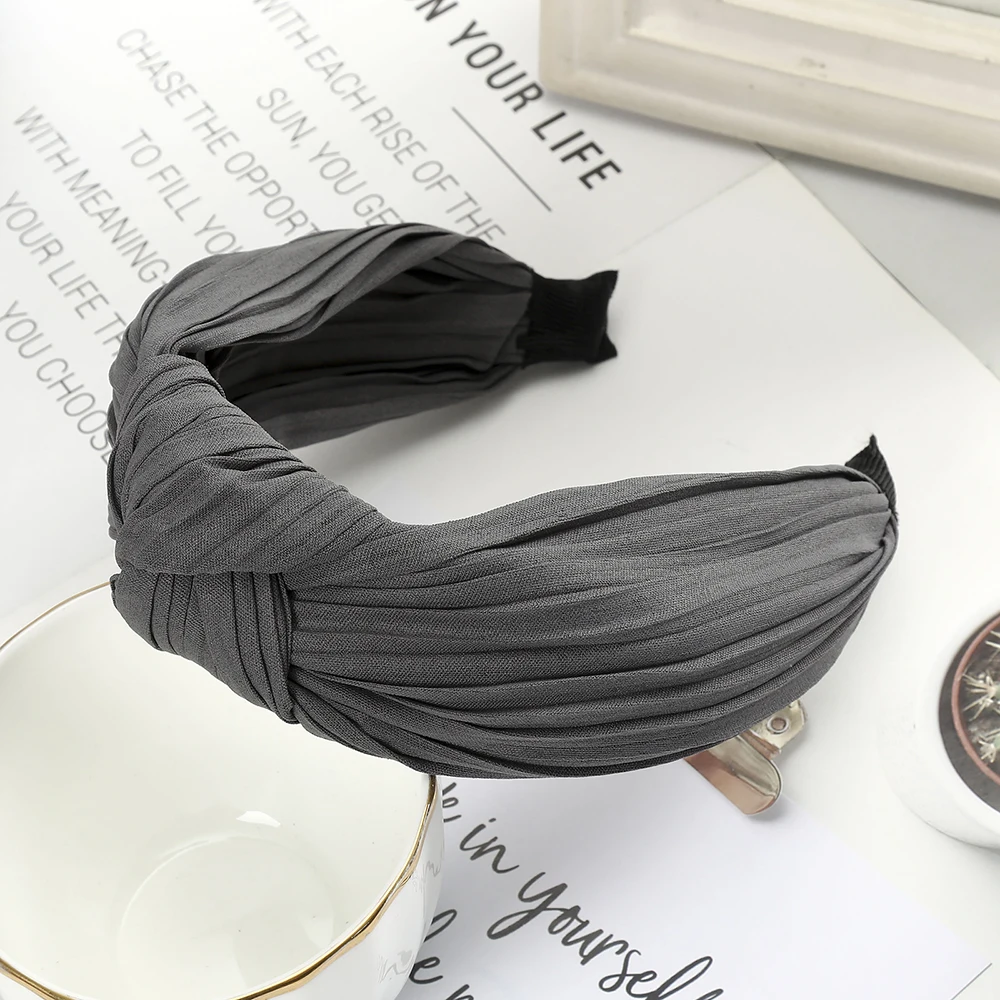Корейская широкая повязка на голову для девочек, милая ткань, завязанная повязка на волосы обернутые волосы, аксессуары ручной работы, плиссированные скрученные узелки, стильный головной убор - Цвет: I gray