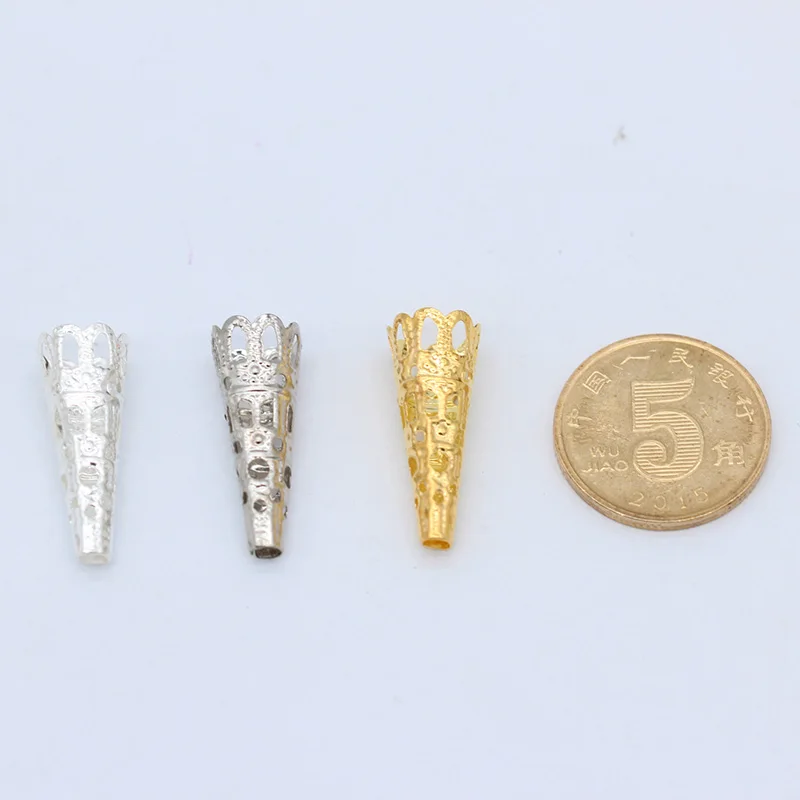 100p9x23мм Позолоченные длинные конусные круглые колпачки концевые коннекторы для