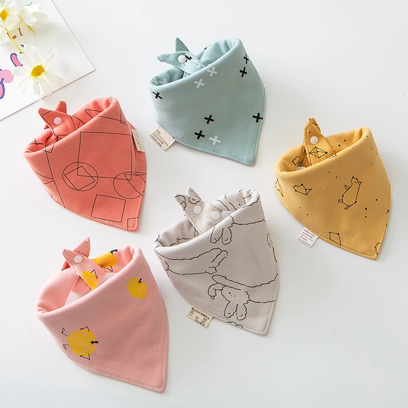 5Pcs Baby Bibs Soft Cotton Animals Baby Drool Bibs Triangle Scarf Comfortable Drooling and Teething Towel Saliva Towel born baby accessories	