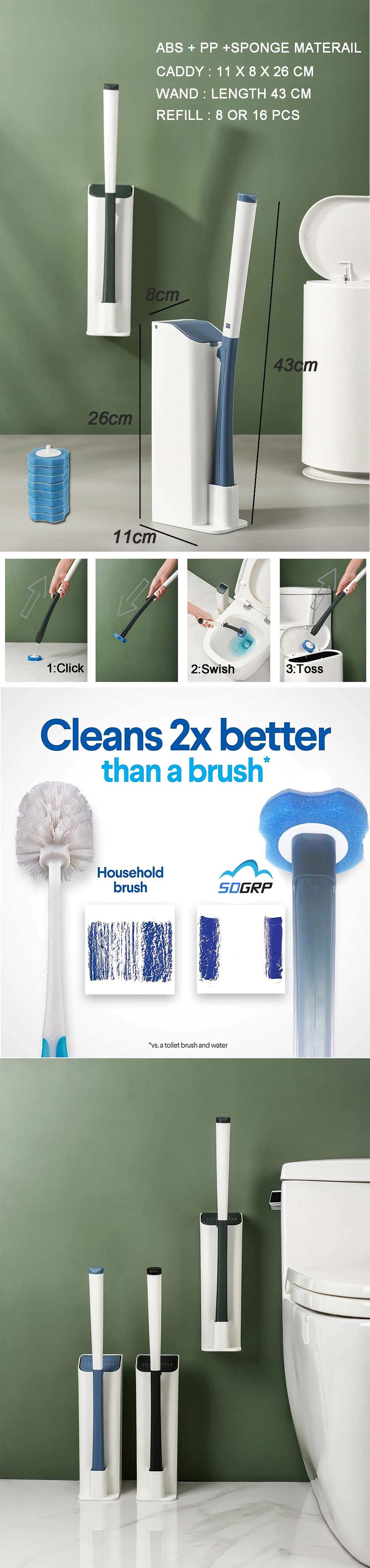 Bathroom Disposable Cleaning Toilet Brush Long Handle No Dead Angle Cleaning Brush Replacement Brush Head Cleaning Tool