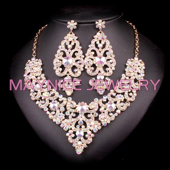 

FASHION RHINESTONES NECKLACE EARRINGS INDIAN BRIDAL JEWELRY SETS FOR BRIDES WEDDING PARTY PROM DRESSES DECORATION GIFT FOR WOMEN
