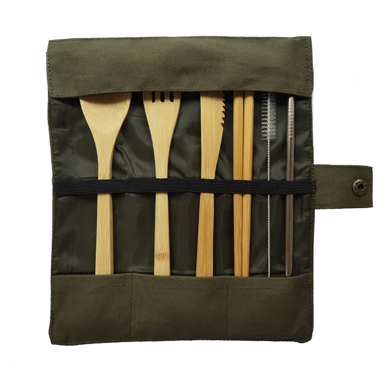 Bamboo Cutlery Set with Cutlery Bag Reusable Wooden Fork Spoon Knife Set Tableware Nature bamboo Travel eco friendly