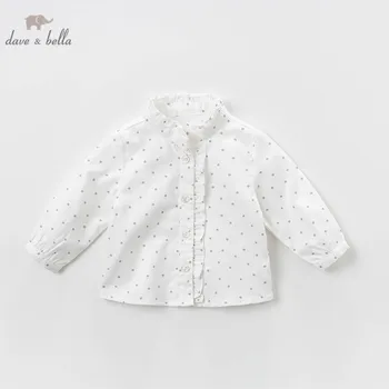 

DBZ13505 dave bella spring baby girls cute dots ruched shirts infant toddler tops children high quality clothes