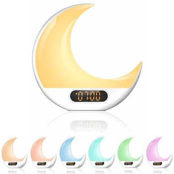 

Sunrise Alarm Clock Wake Up Night Light Digital Clock With Snooze Feature Nature Sounds FM Radio Sleep Aid Moon Lamp