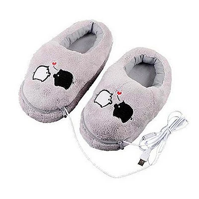 Розовый, серый цвет практичный безопасный плюшевые USB обогреватель для ног обувь с мягким электрическим подогревом тапочки милые Рождественский подарок для девочек