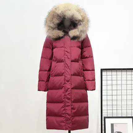 

Winter Jacket Women Duck Down Coat 2020 Warm Natural Raccoon Fur Collar Overcoat Female Long Hoody Parka Mujer Abrogo LX2521